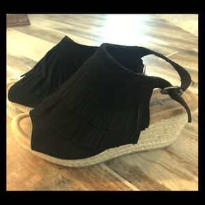 Minnetonka Black Suede Wedges